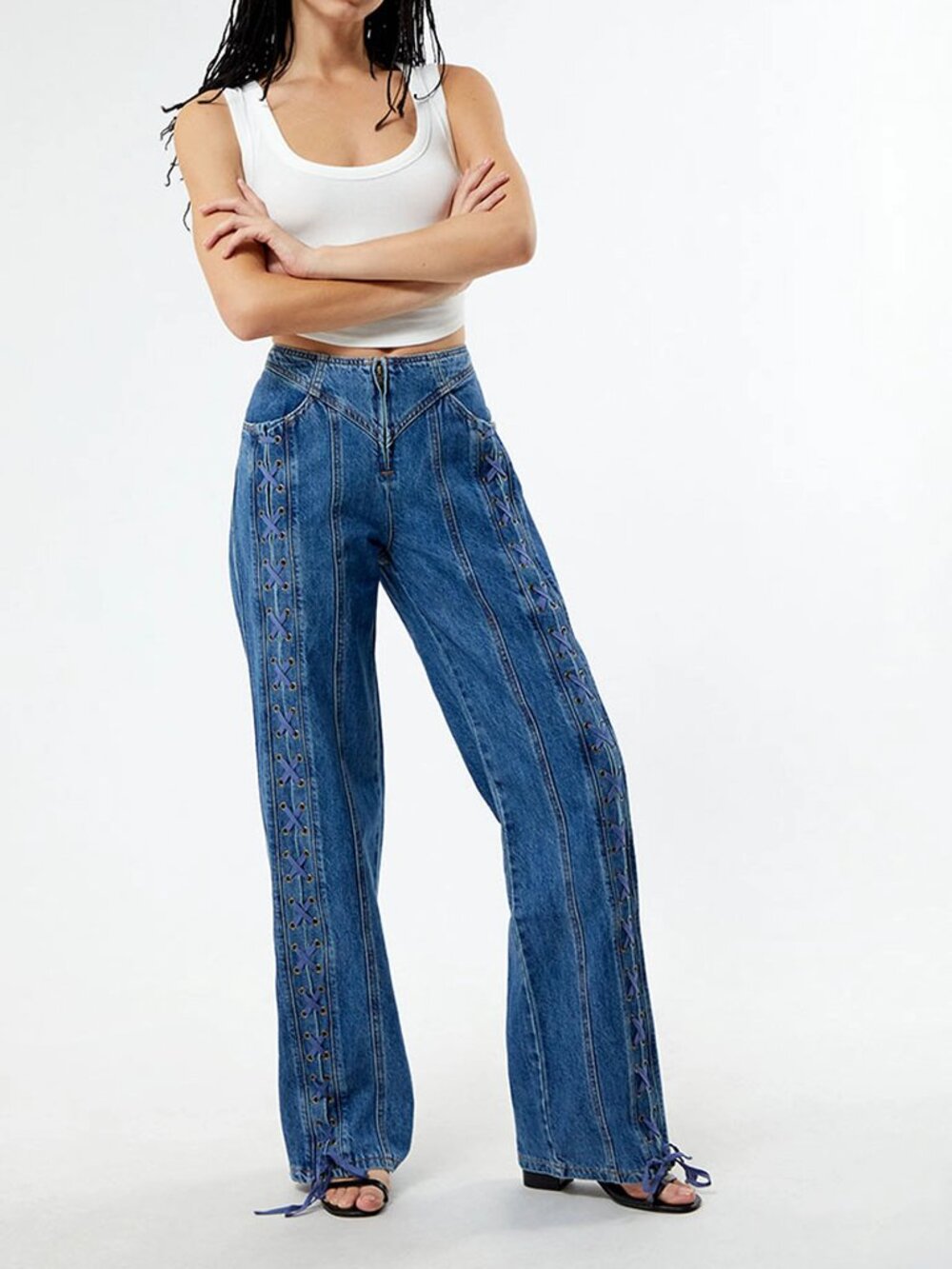 LIONESS Daydream Lace-Up Low Rise Jeans Size XXS